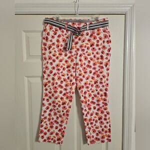 Rafaella Weekend Modern White And Pink Floral Capri Size 10